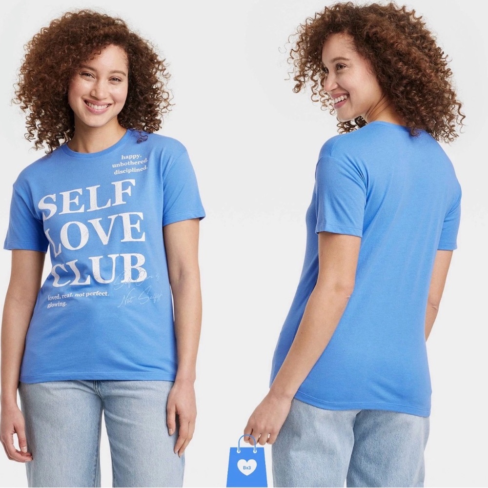 Womens Self Love Club Short Sleeve Graphic T-Shirt - Blue